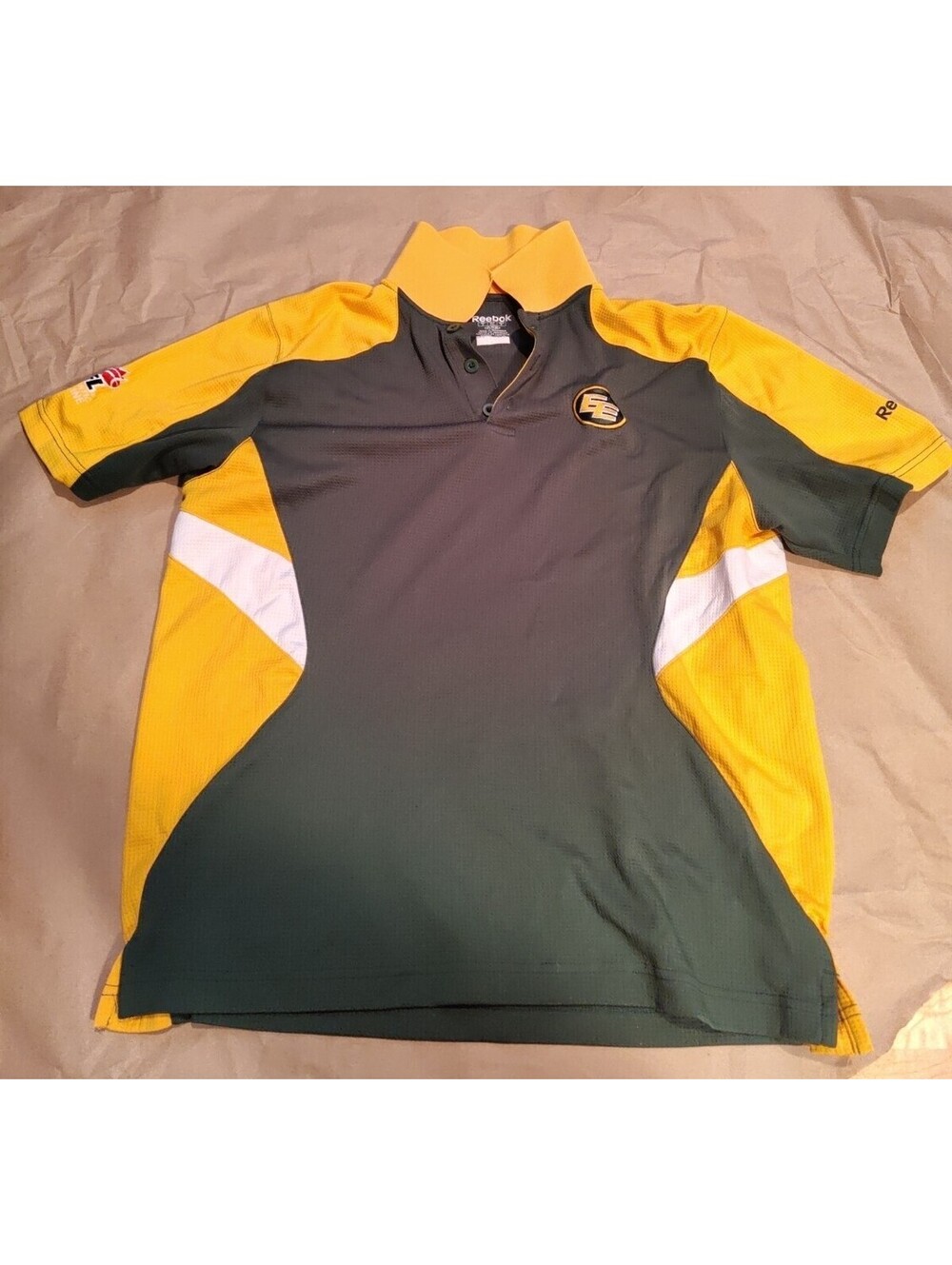 Reebok CFL Edmonton Eskimos Men's Polo Jersey Size Small S Yellow Green Vintage